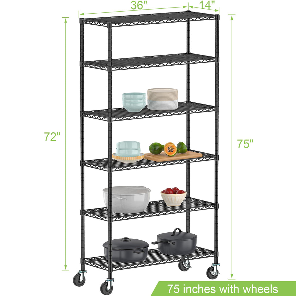 6 Tier Wire Metal Shelving Rack with Wheels F61855