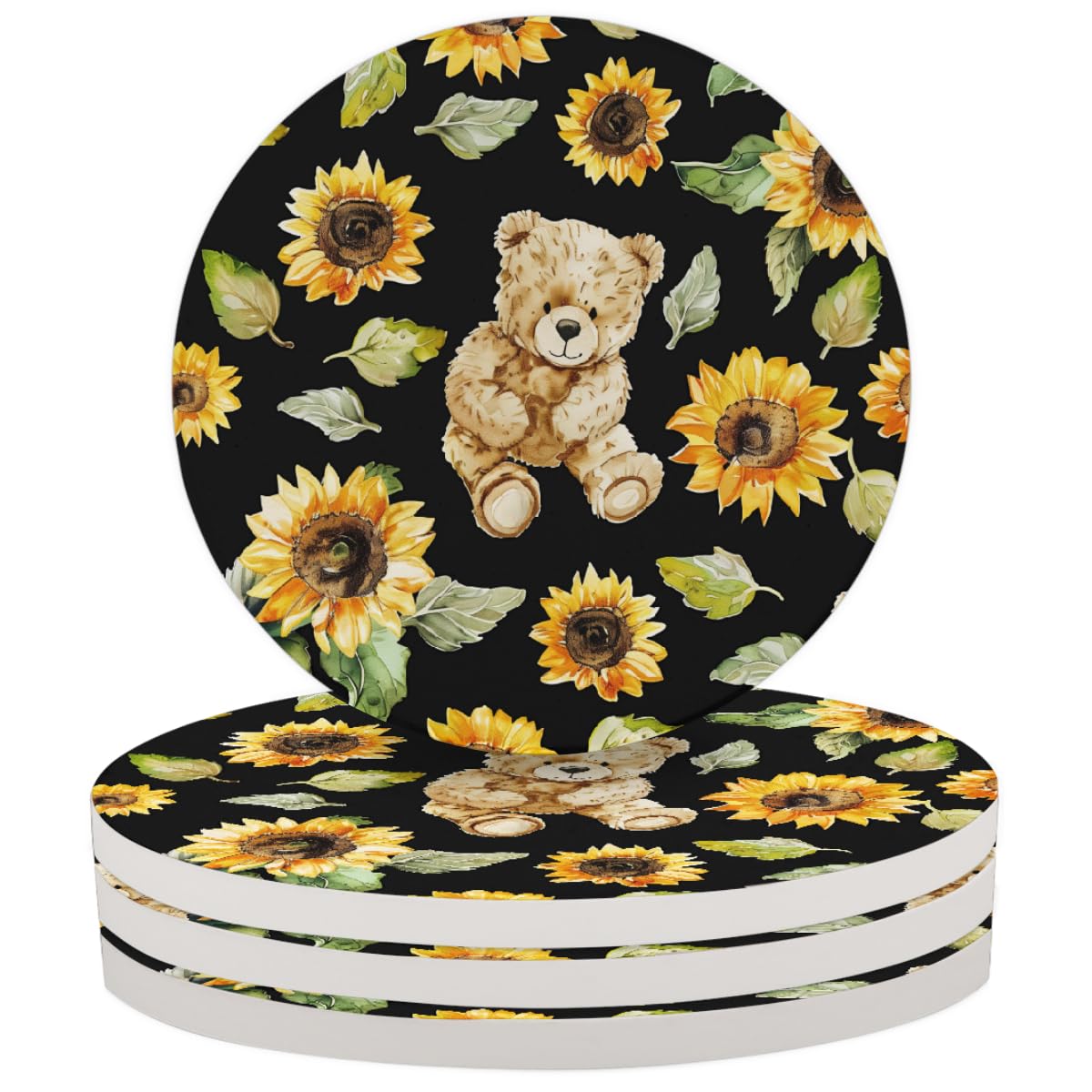 Round Absorbent Ceramic Coasters Set of 4 Q110414
