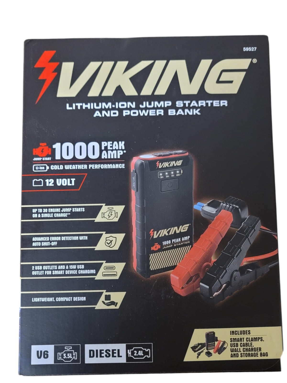 1000 Peak amp Lithium-ion Jump Starter and Power Bank Y656008