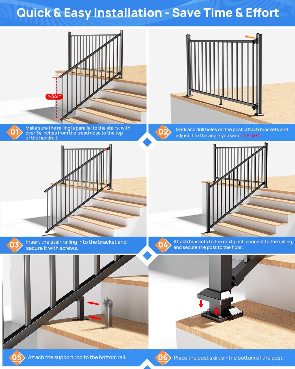 6 ft. W Aluminum Stair Railing Kit D12228