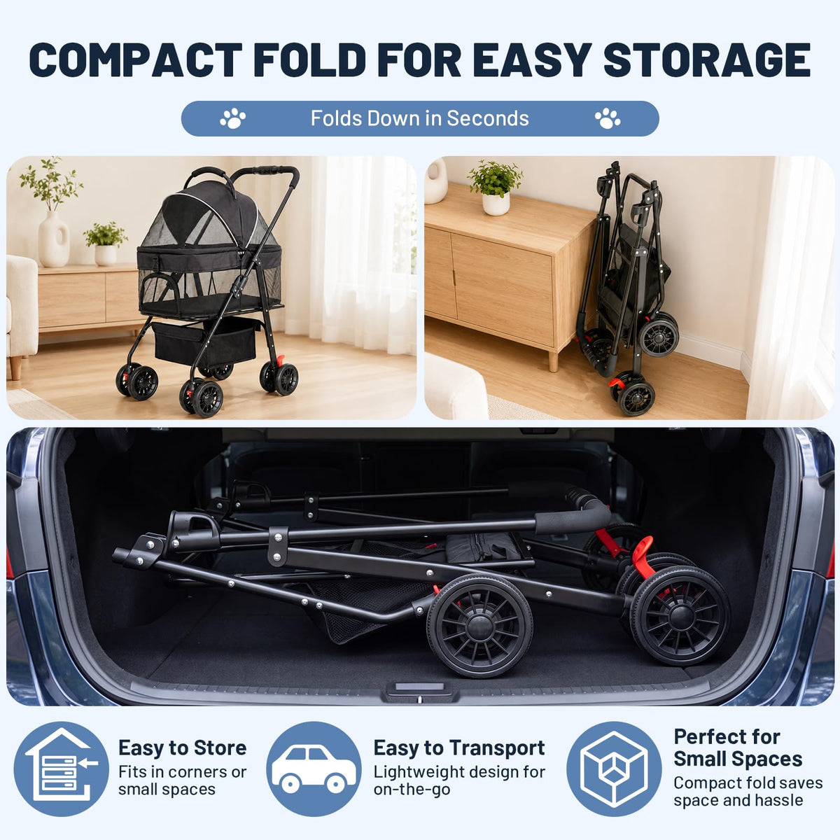 Foldable Pet Stroller with Detachable Carrier U901943