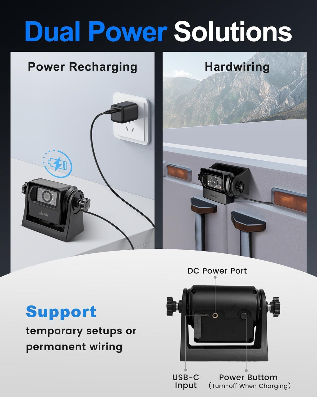 Wireless WiFi Magnetic Backup Camera 7" IPS Monitor HD 1080P Rechargeable Battery R680694