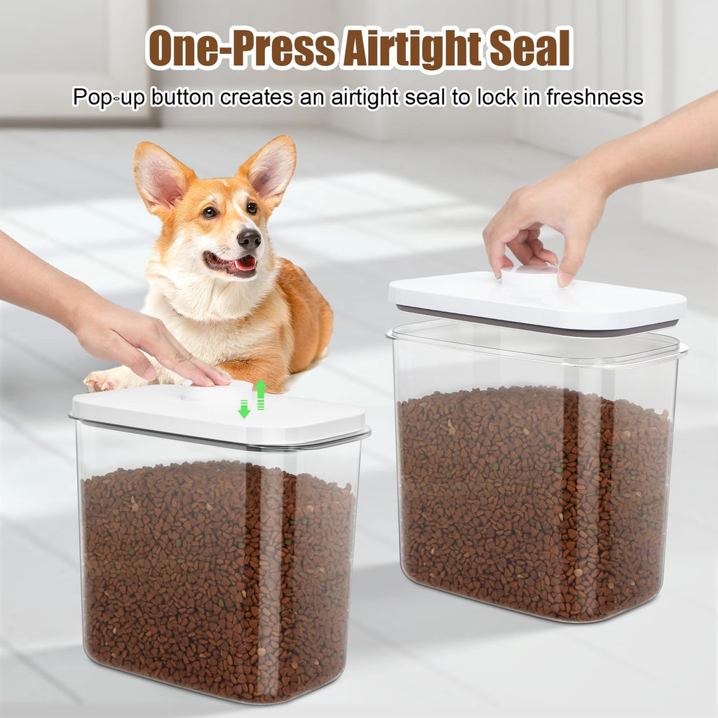Dog Cat Food Storage Container with Handles, Stackable Pop Up Lids A158