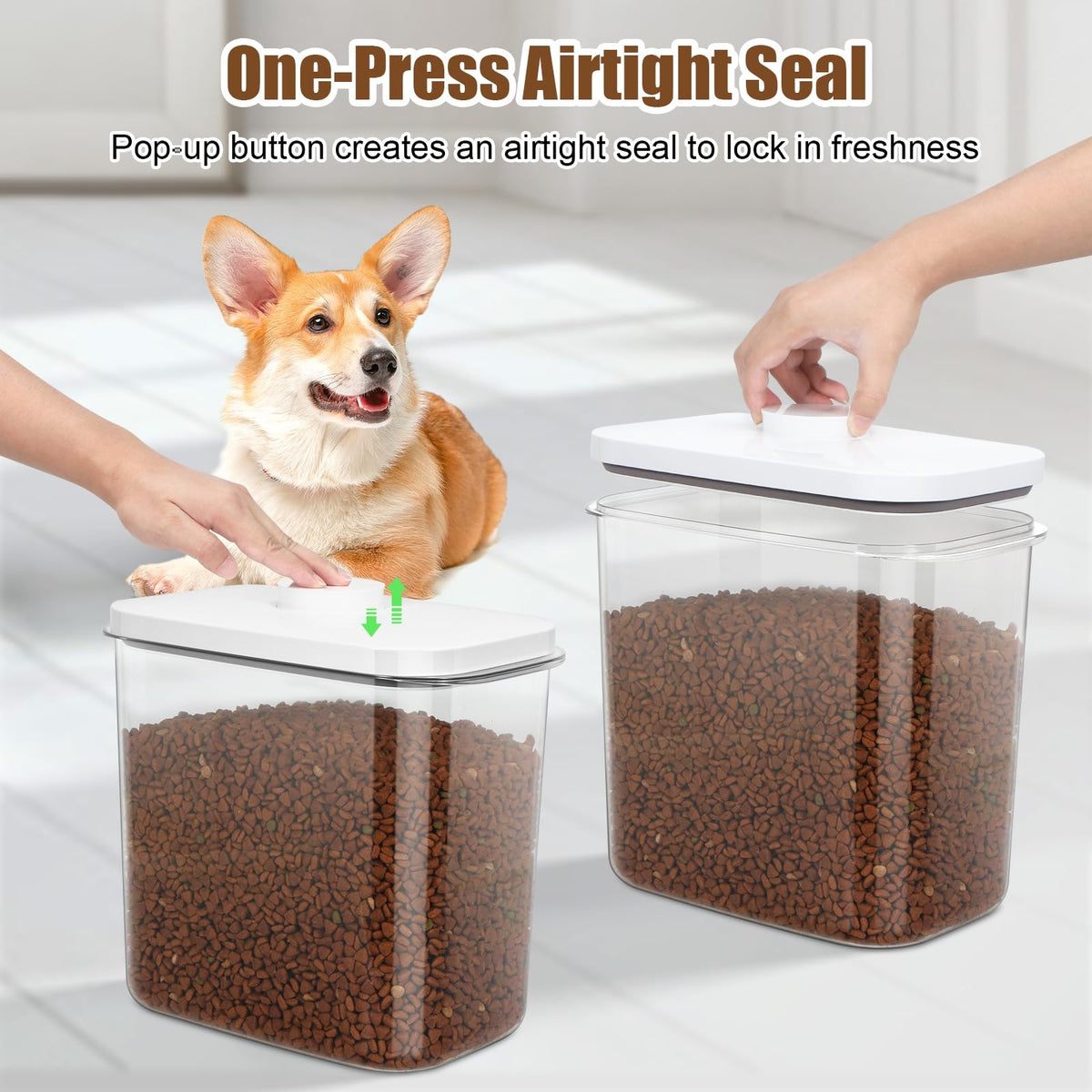 Dog Cat Food Storage Container with Handles, Stackable Pop Up Lids A158