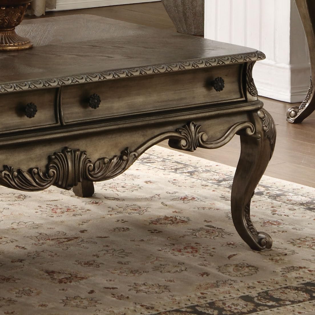 Oak Sofa Table with 2 Drawers and Bottom Shelf E664384