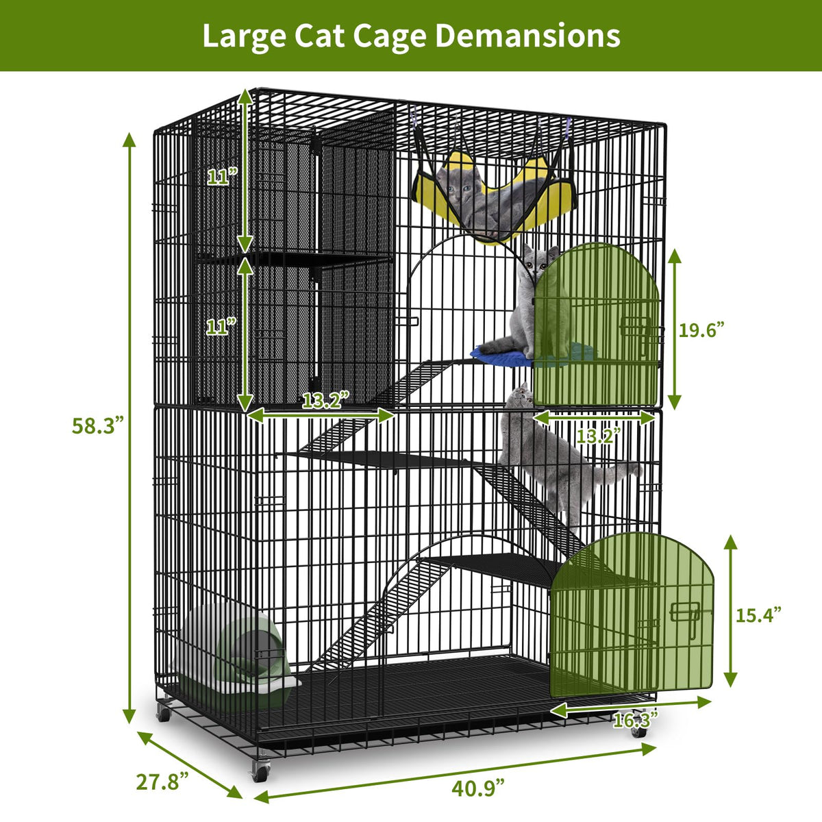 4-Tier Metal Cat Cage with Storage Cube H7919