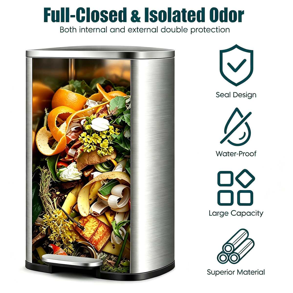 13 Gallon Stainless Steel Step Trash Can Q41142