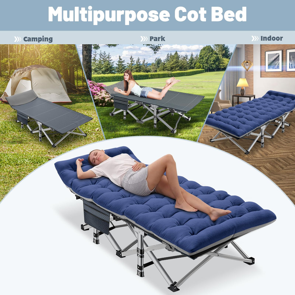 Folding Camping Cot with Mat & Carry Bag V91579