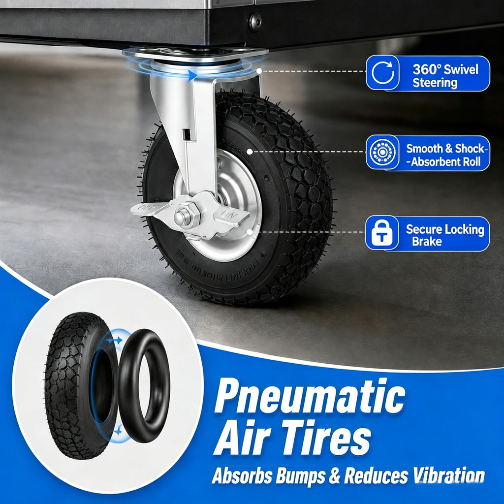 8 Inch Heavy Duty Pneumatic Caster Wheels with Brake, 1000 lbs Capacity, Set of 4 Q773320