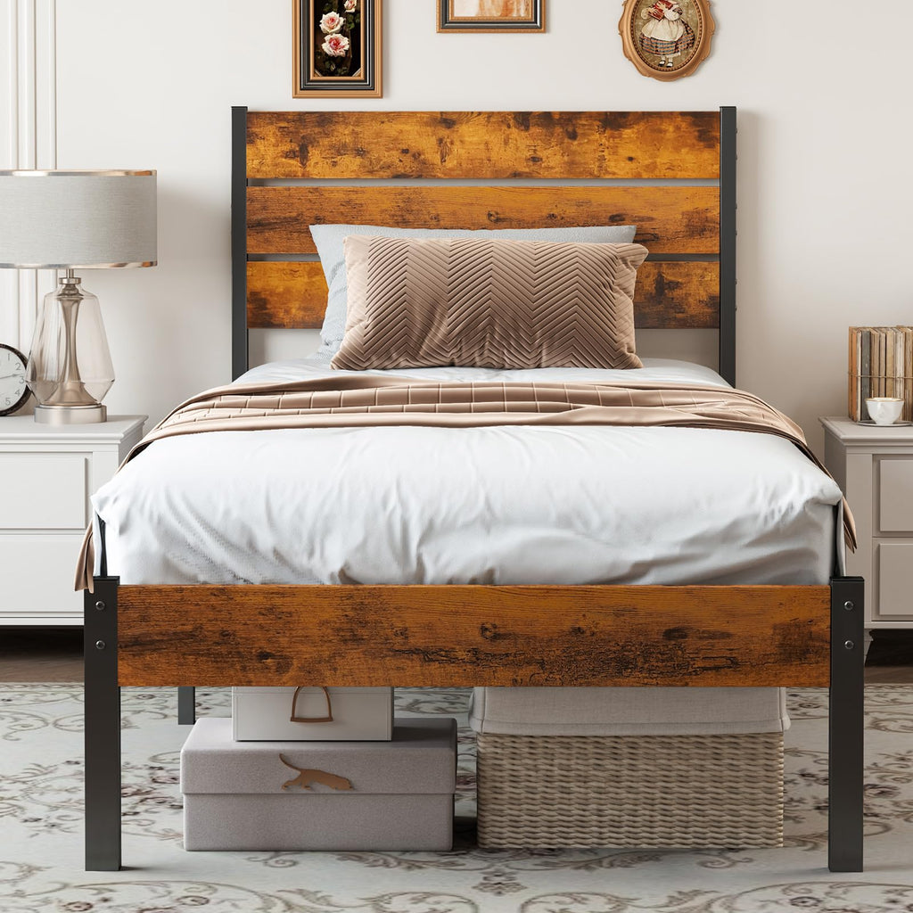 Twin Platform Bed Frame with Wooden Headboard and Footboard K68995