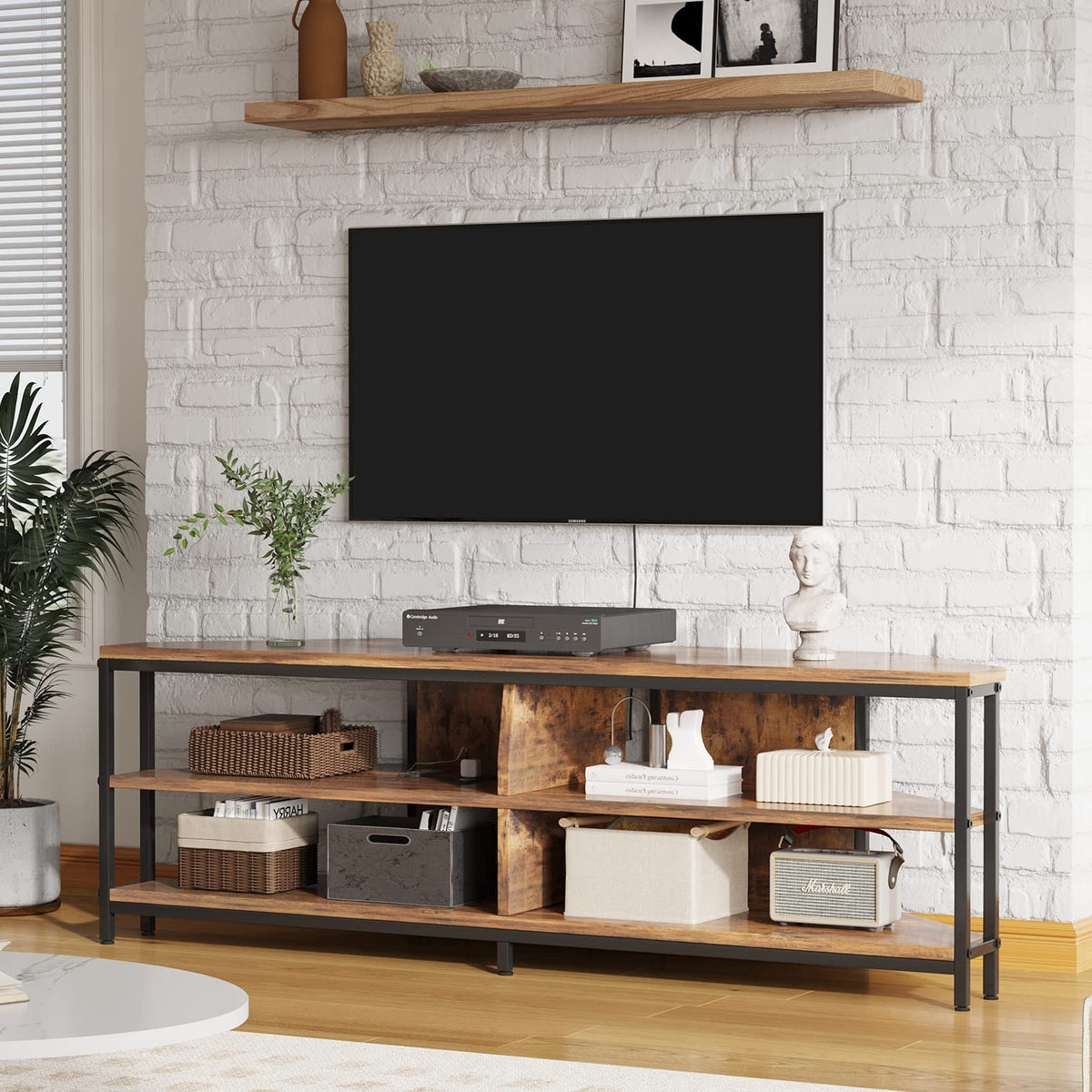 Corner TV Stand with Power Outlet, 55 Inch Rustic Brown A35412