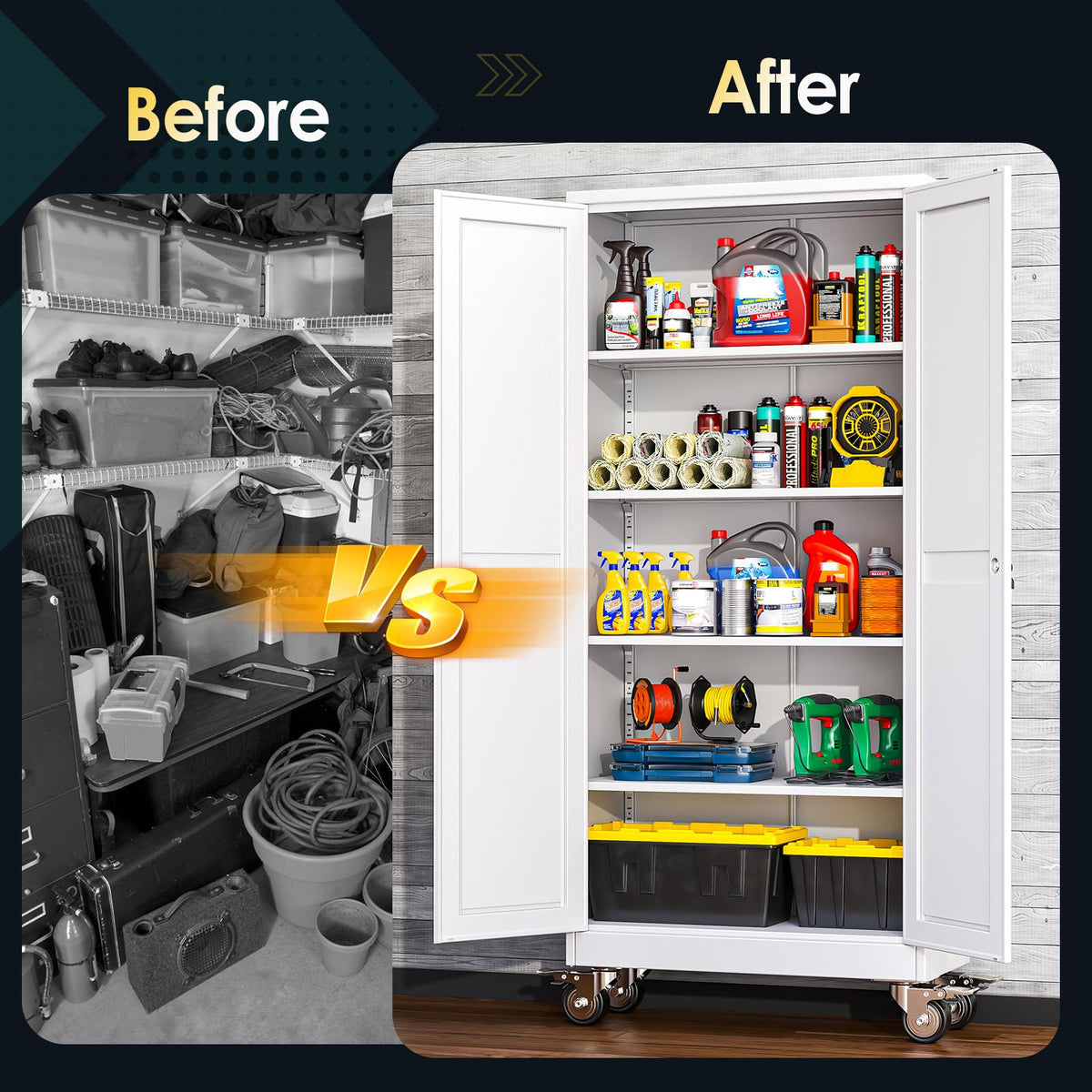 71''H White Metal Storage Cabinet with Wheels U3648