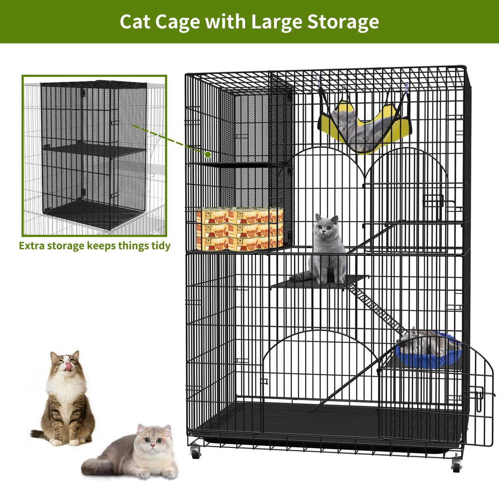 4-Tier Metal Cat Cage with Storage Cube H7919