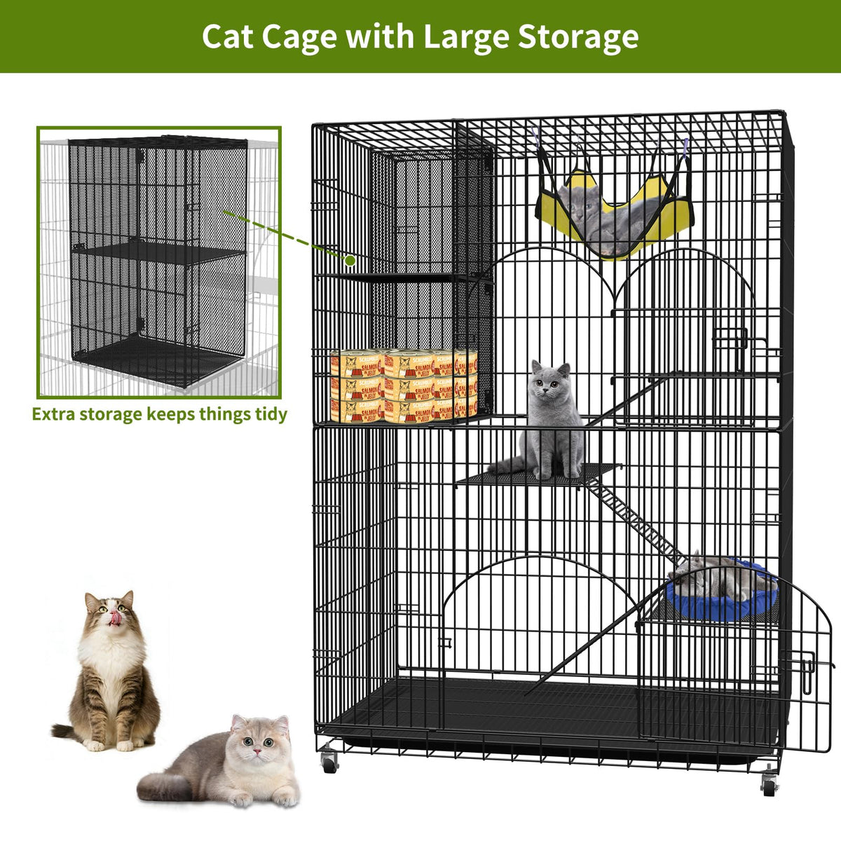 4-Tier Metal Cat Cage with Storage Cube H7919