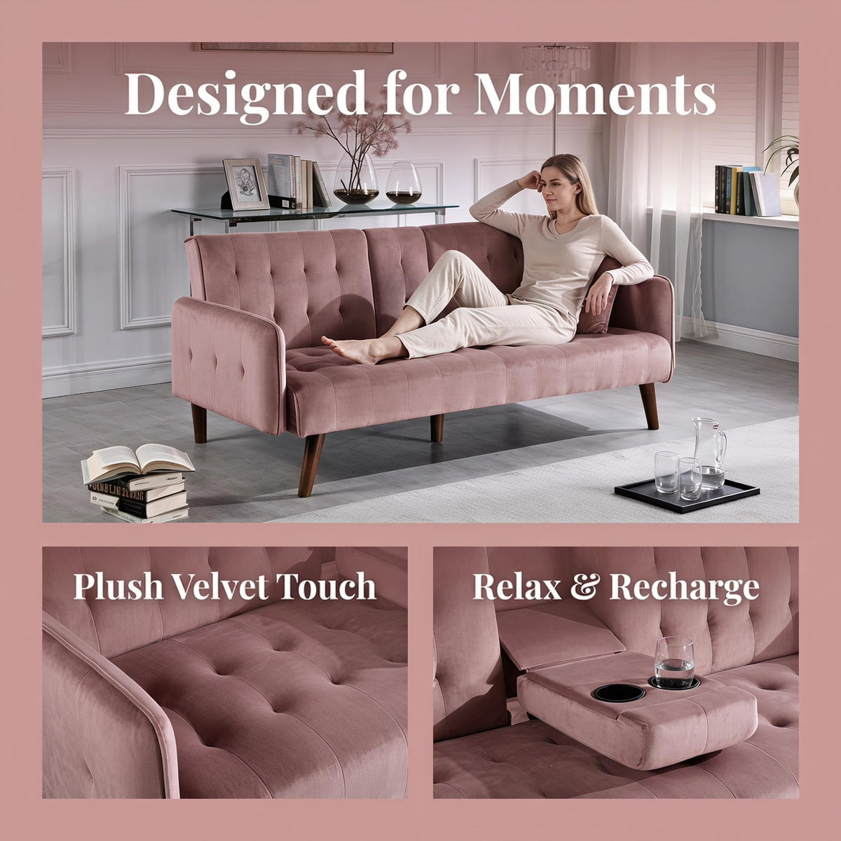 Pink Convertible Sleeper Sofa J683