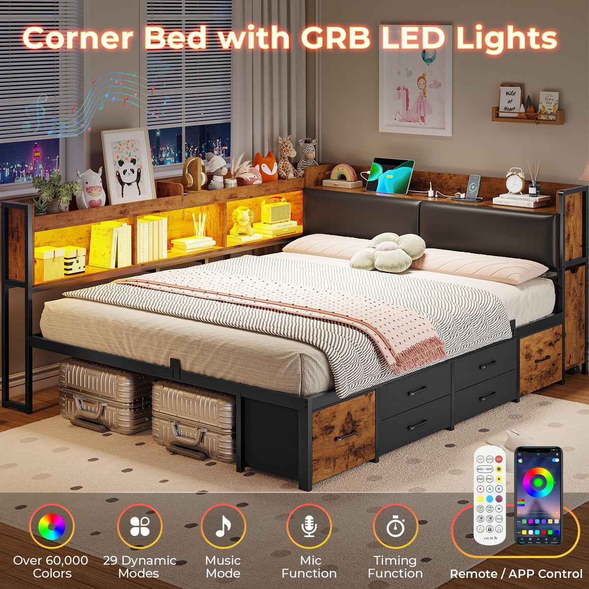 14 Inch Full Size Metal Platform Bed with 6 Drawers N5367