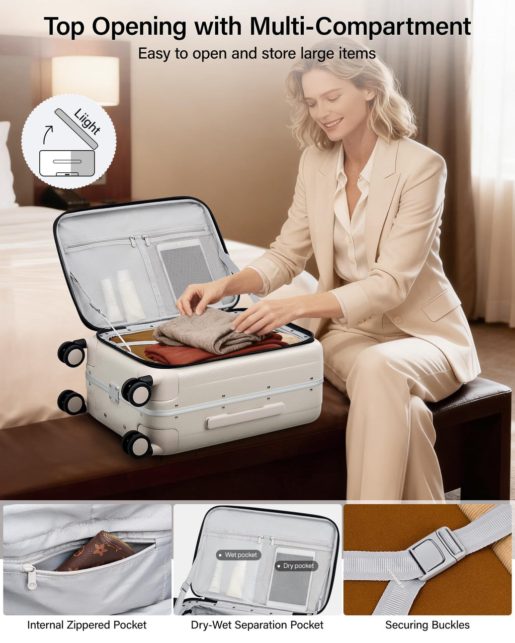 20 Inch Carry On Luggage with Wheels PC Hard Shell Suitcase O485613