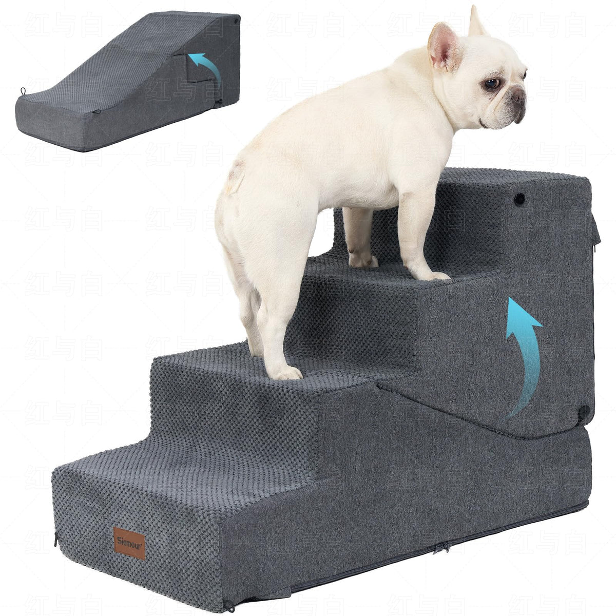 4-Step Dog Stair and Ramp with Non-Slip Bottom Grey L64936