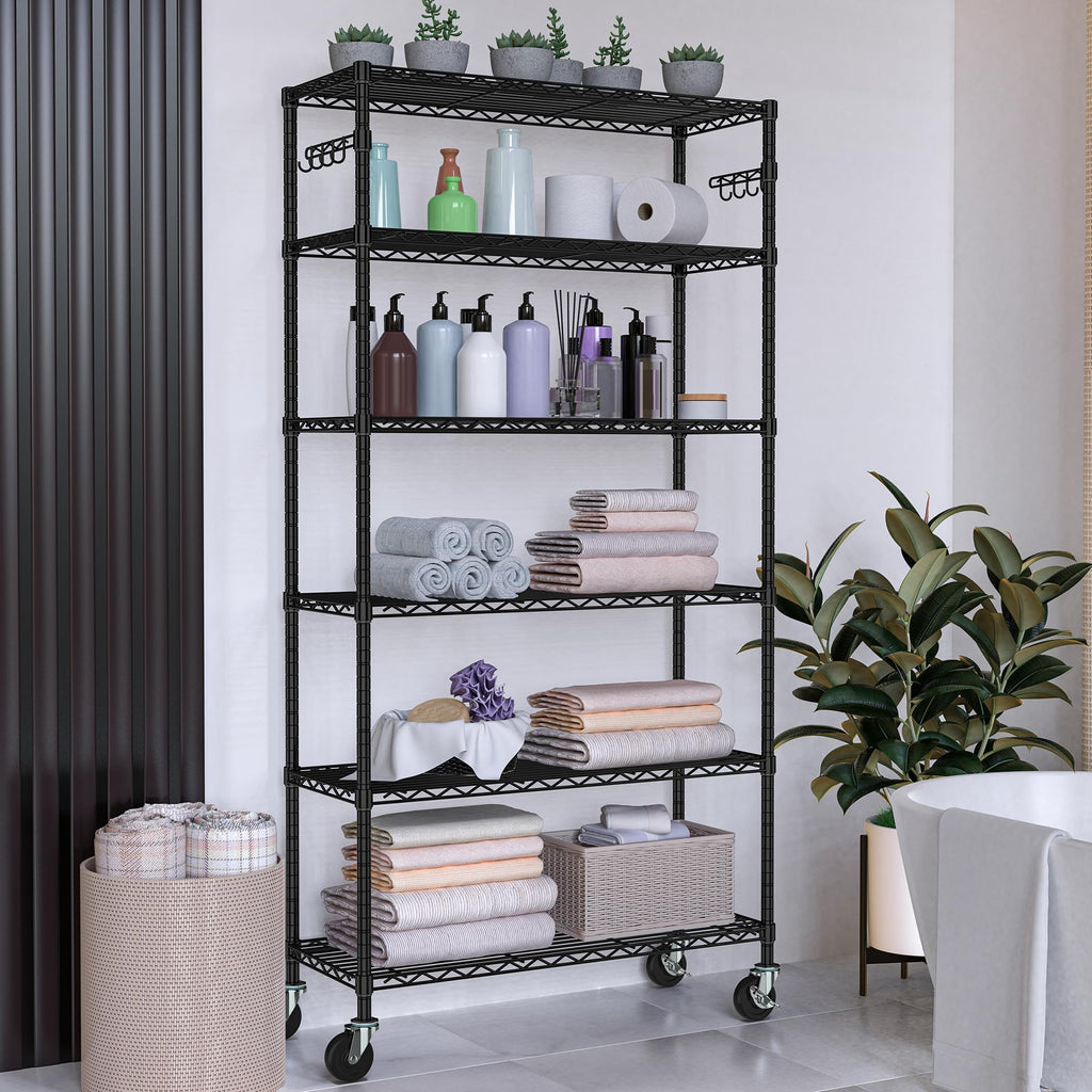 6 Tier Wire Metal Shelving Rack with Wheels F61855