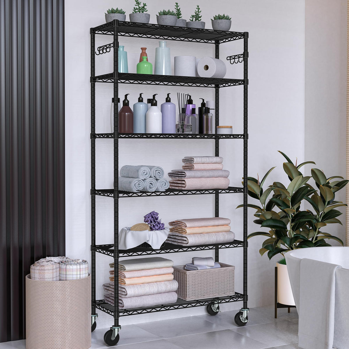 6 Tier Wire Metal Shelving Rack with Wheels F61855