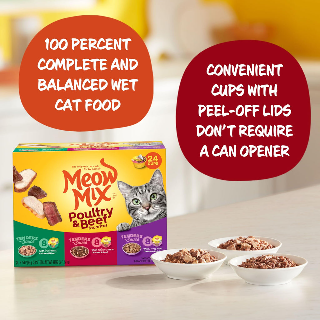 Dry Cat Food 6.3 Pound Bag + Wet Cat Food Variety Pack 2.75 Ounce Cups (Pack of 24) B22144