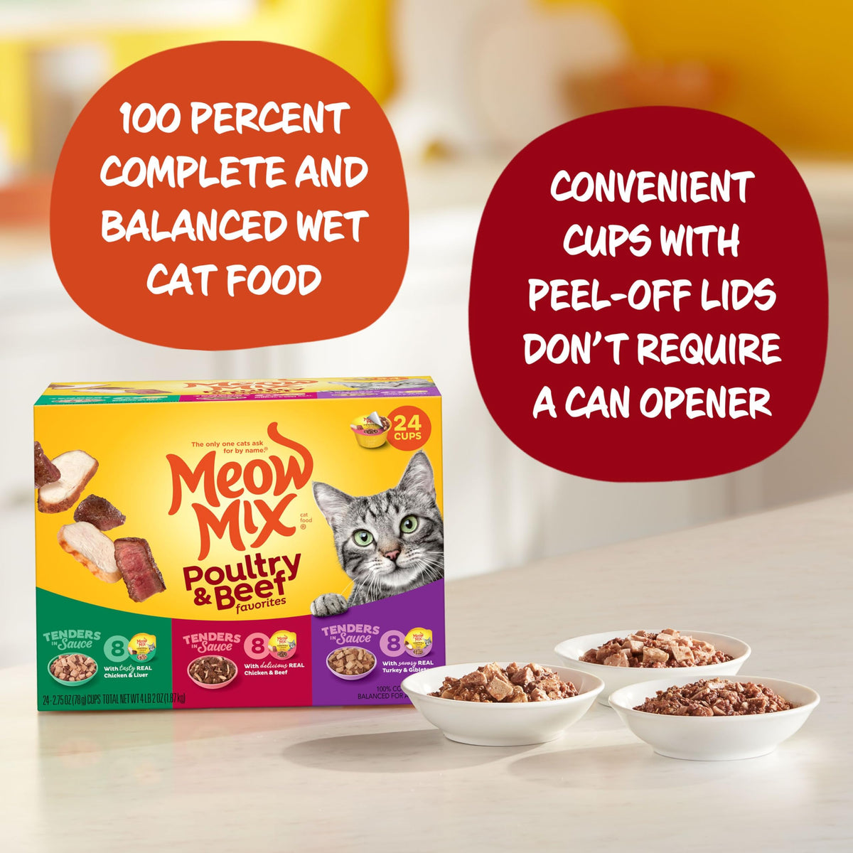 Dry Cat Food 6.3 Pound Bag + Wet Cat Food Variety Pack 2.75 Ounce Cups (Pack of 24) B22144
