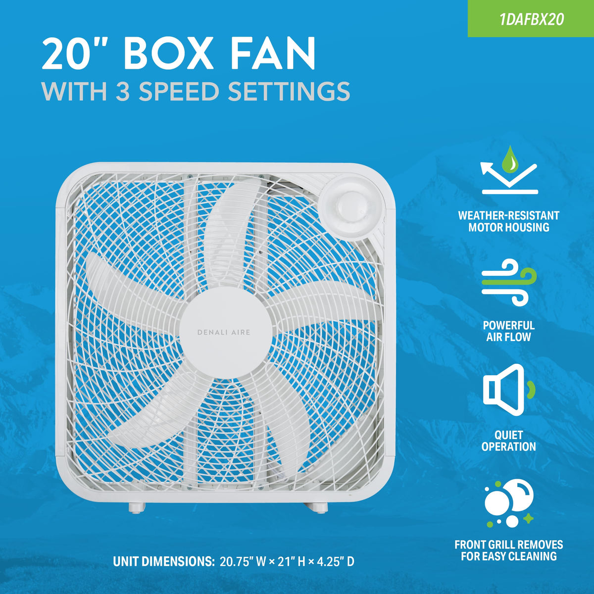 20 Inch Box Fan with 3 Speed Settings, White N823983