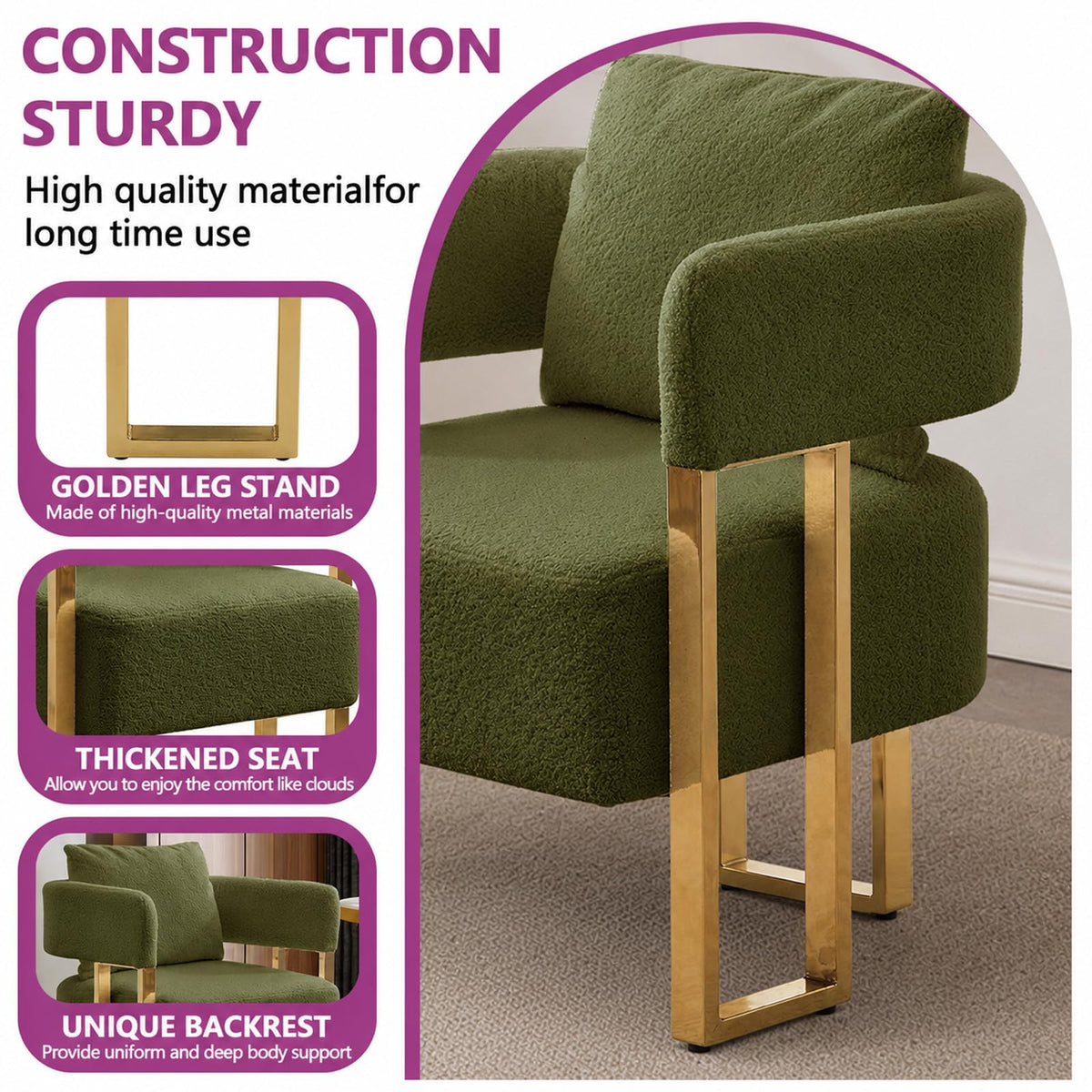 Velvet Upholstered Accent Chairs Set of 2 with Golden Metal Legs O777