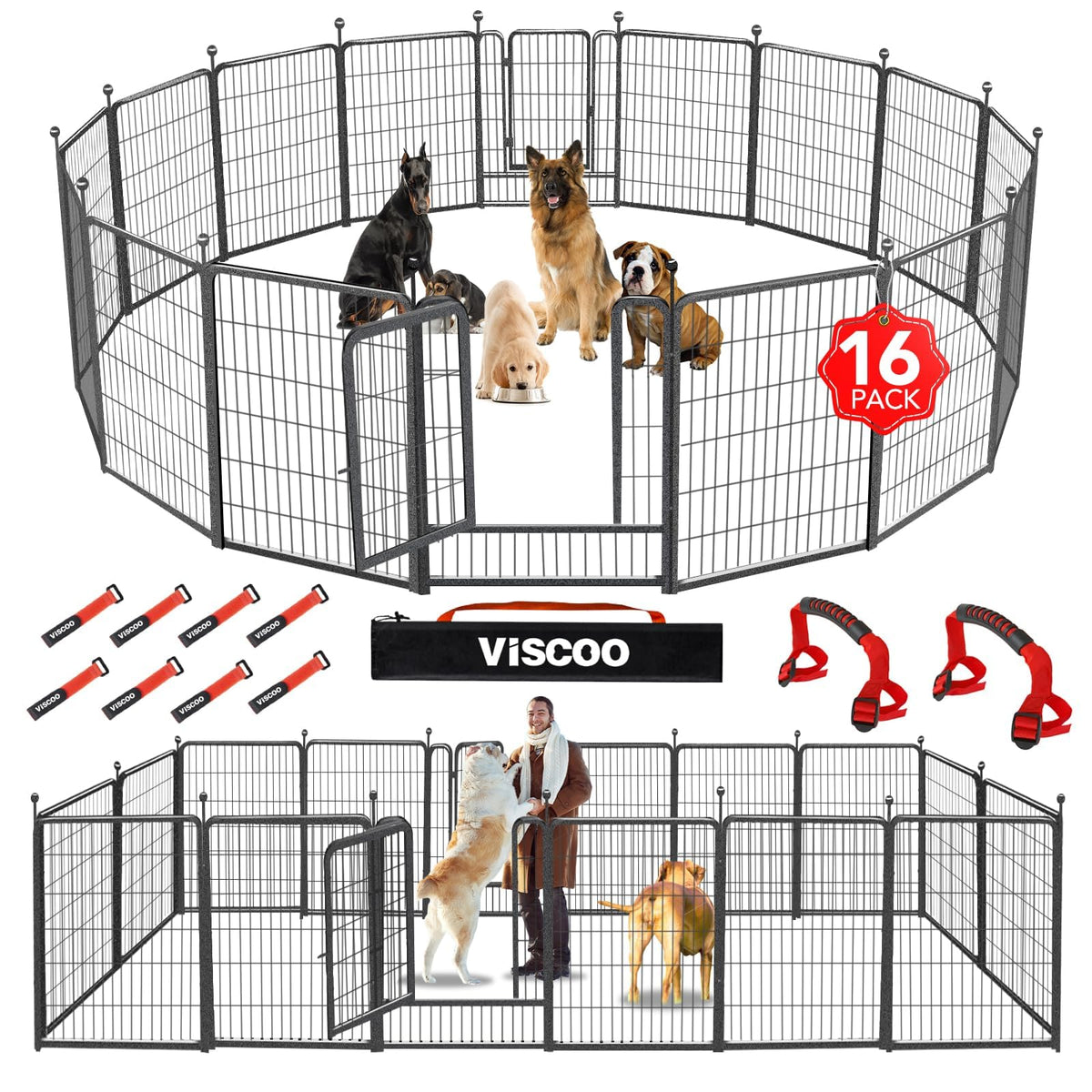 16 Panels 40" High Metal Dog Playpen with Gate T732