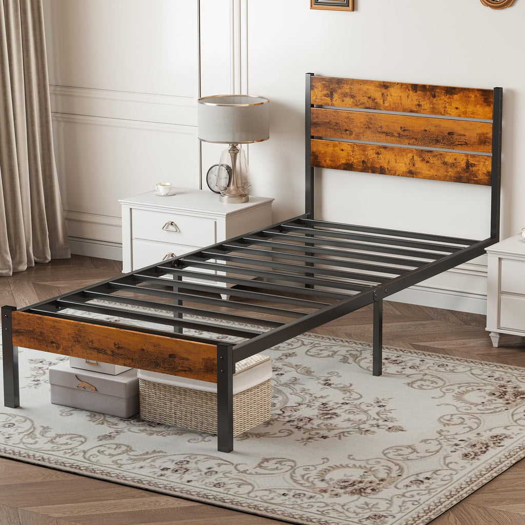 Twin Platform Bed Frame with Wooden Headboard and Footboard K68995