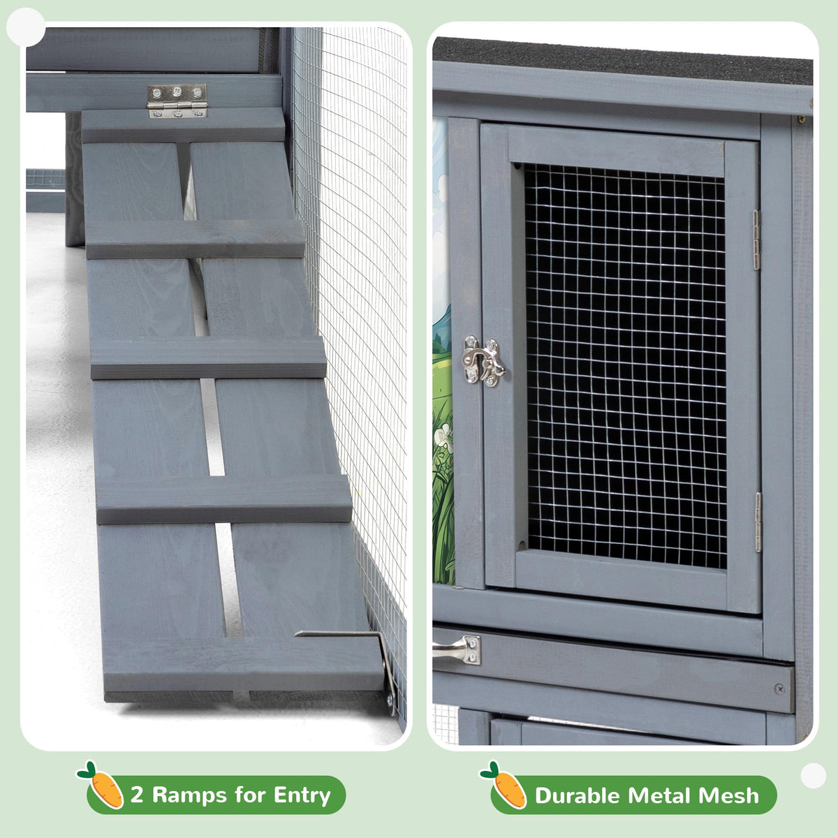 94.5" 2-Story Wooden Rabbit Hutch with Pull-Out Tray K444
