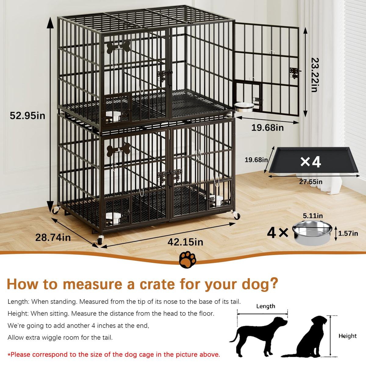 42" Stackable Heavy Duty Metal Dog Crate with Divider N631