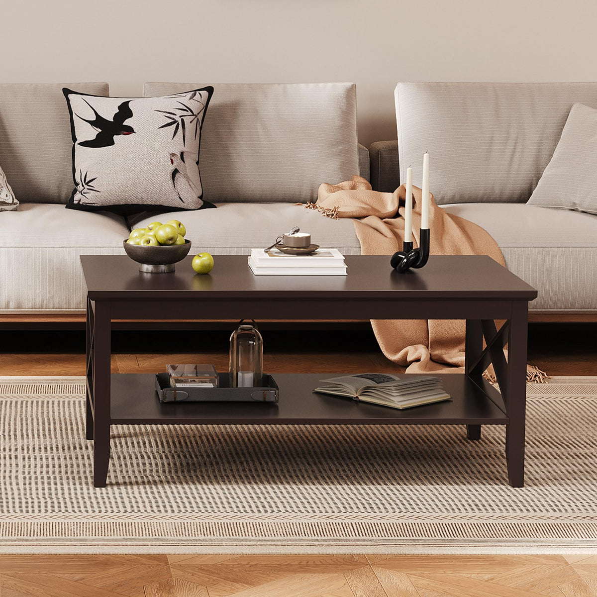 Espresso Wood Coffee Table with Storage 40 inches N783