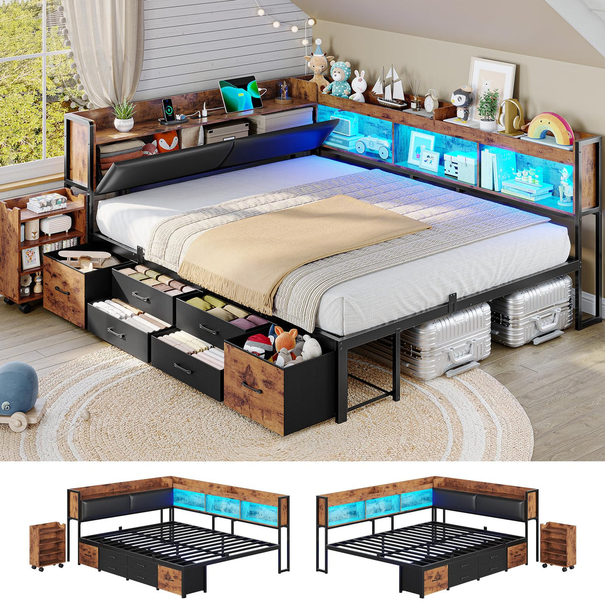 14 Inch Full Size Metal Platform Bed with 6 Drawers N5367