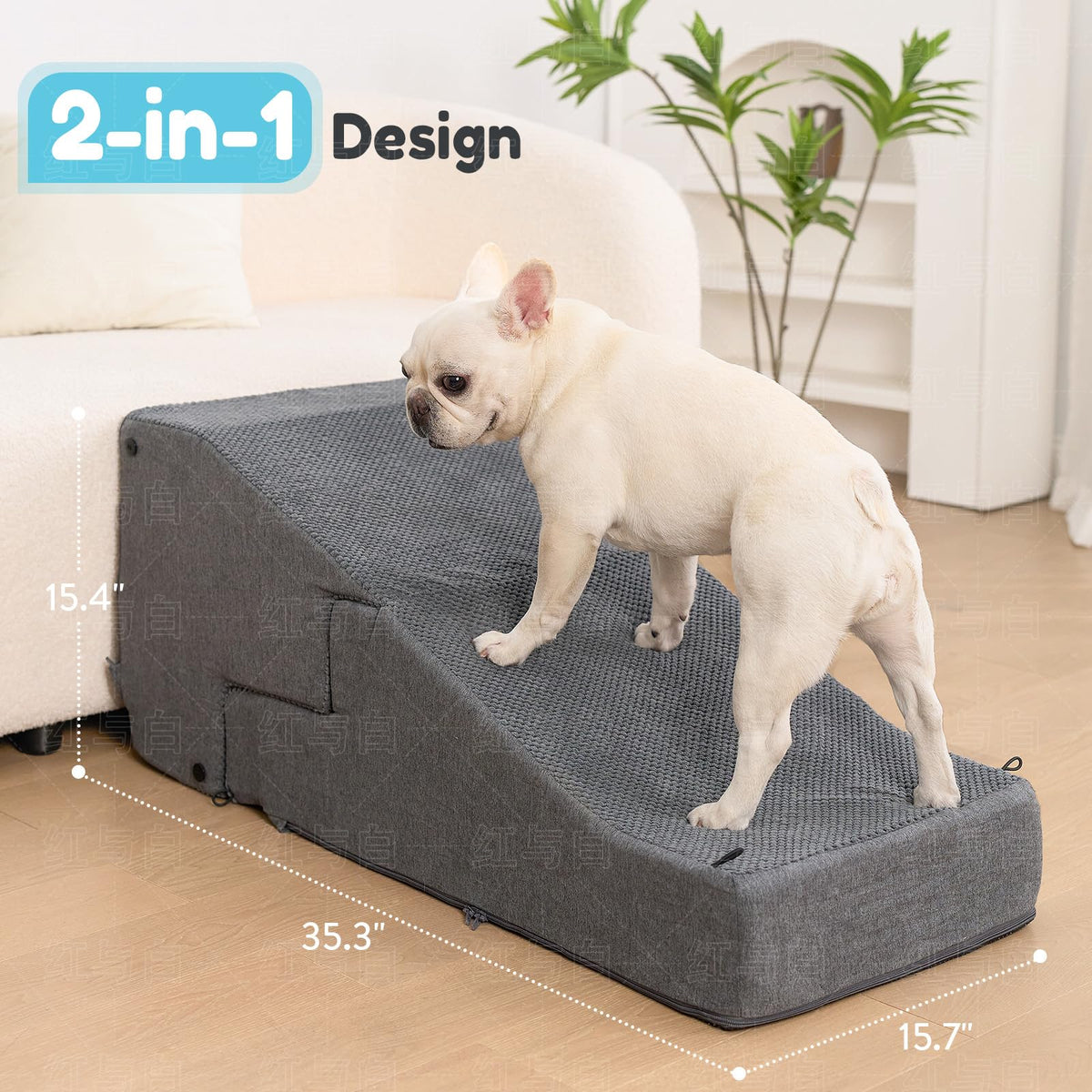 4-Step Dog Stair and Ramp with Non-Slip Bottom Grey L64936