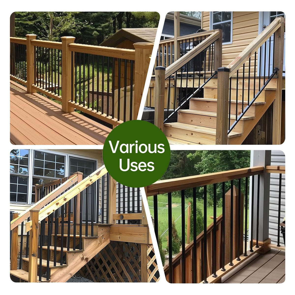 32"-100Pack Aluminum Deck Balusters Hollow Round Deck Railing Spindles Matte Coated Black L5470