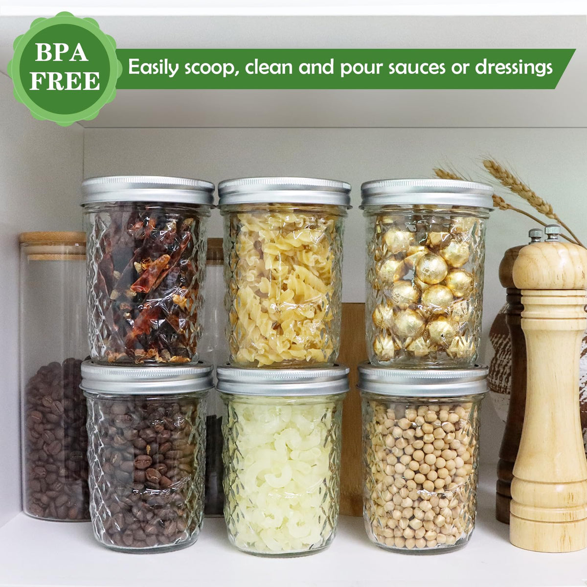 16oz Wide Mouth Mason Jars with Lids 6 Pack R28064