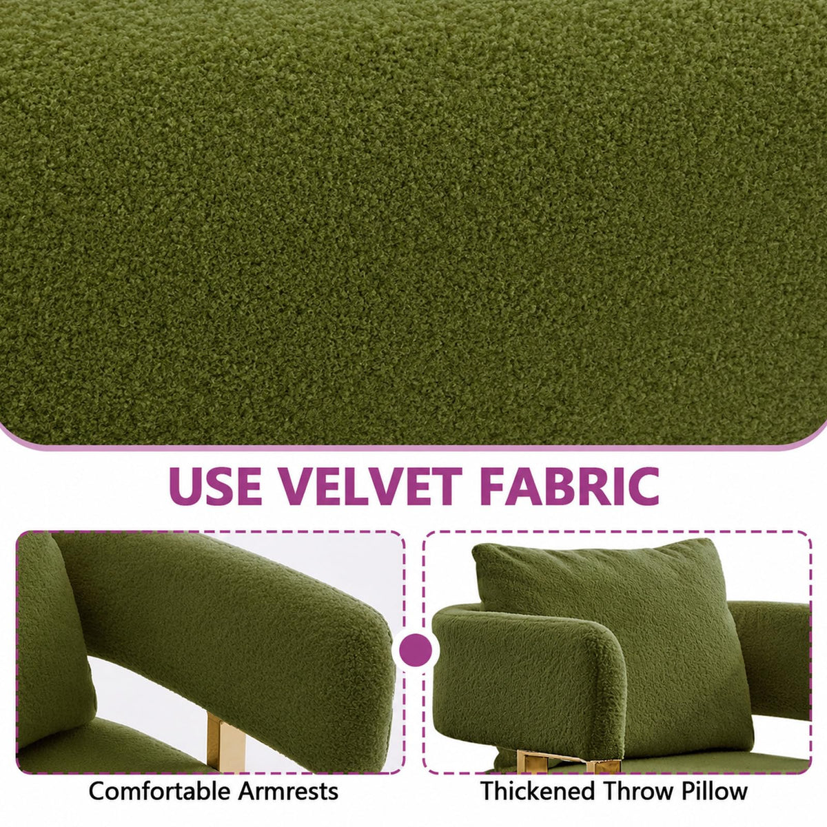 Velvet Upholstered Accent Chairs Set of 2 with Golden Metal Legs O777