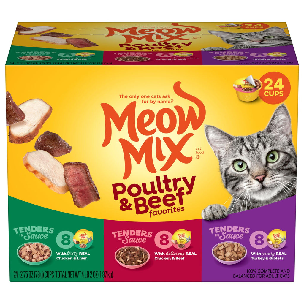 Dry Cat Food 6.3 Pound Bag + Wet Cat Food Variety Pack 2.75 Ounce Cups (Pack of 24) B22144