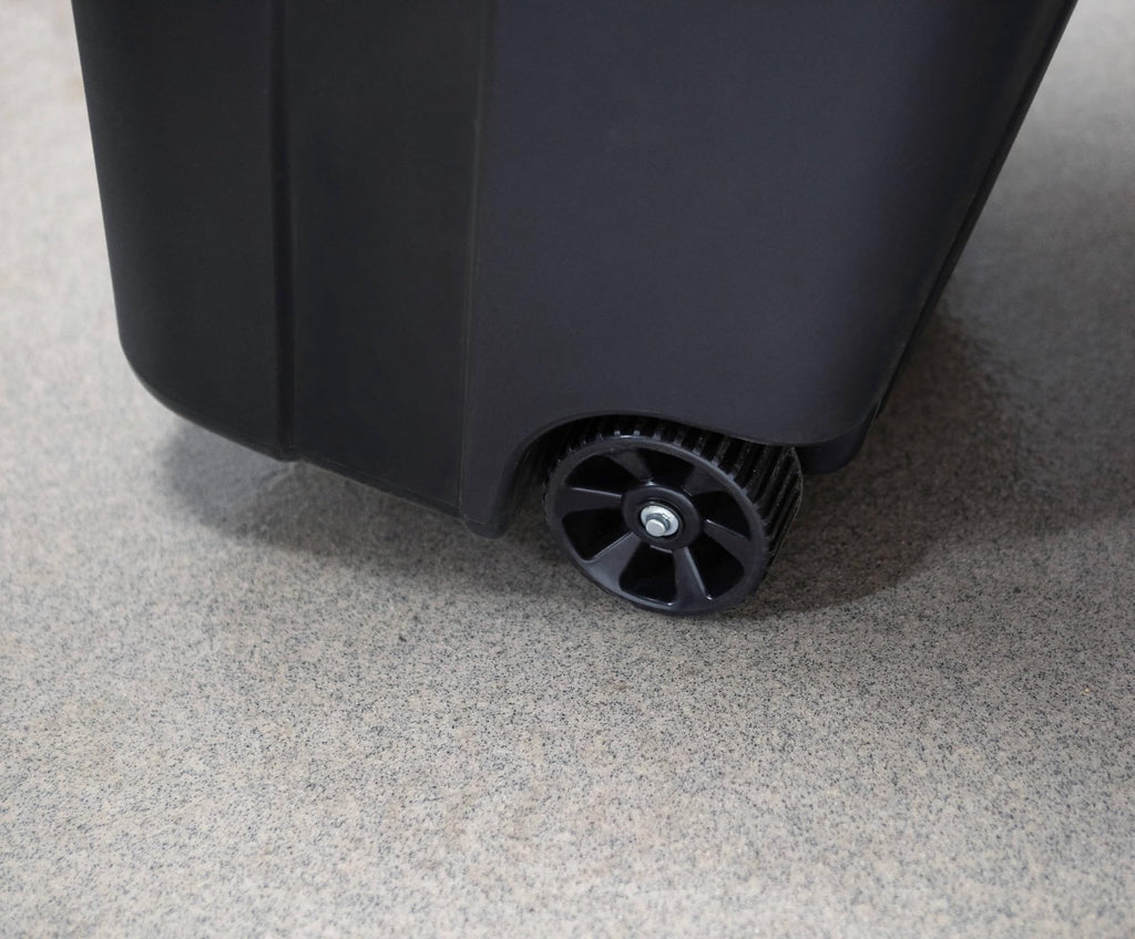 32 Gallon Black Plastic Garbage Can with Attached Lid A452288