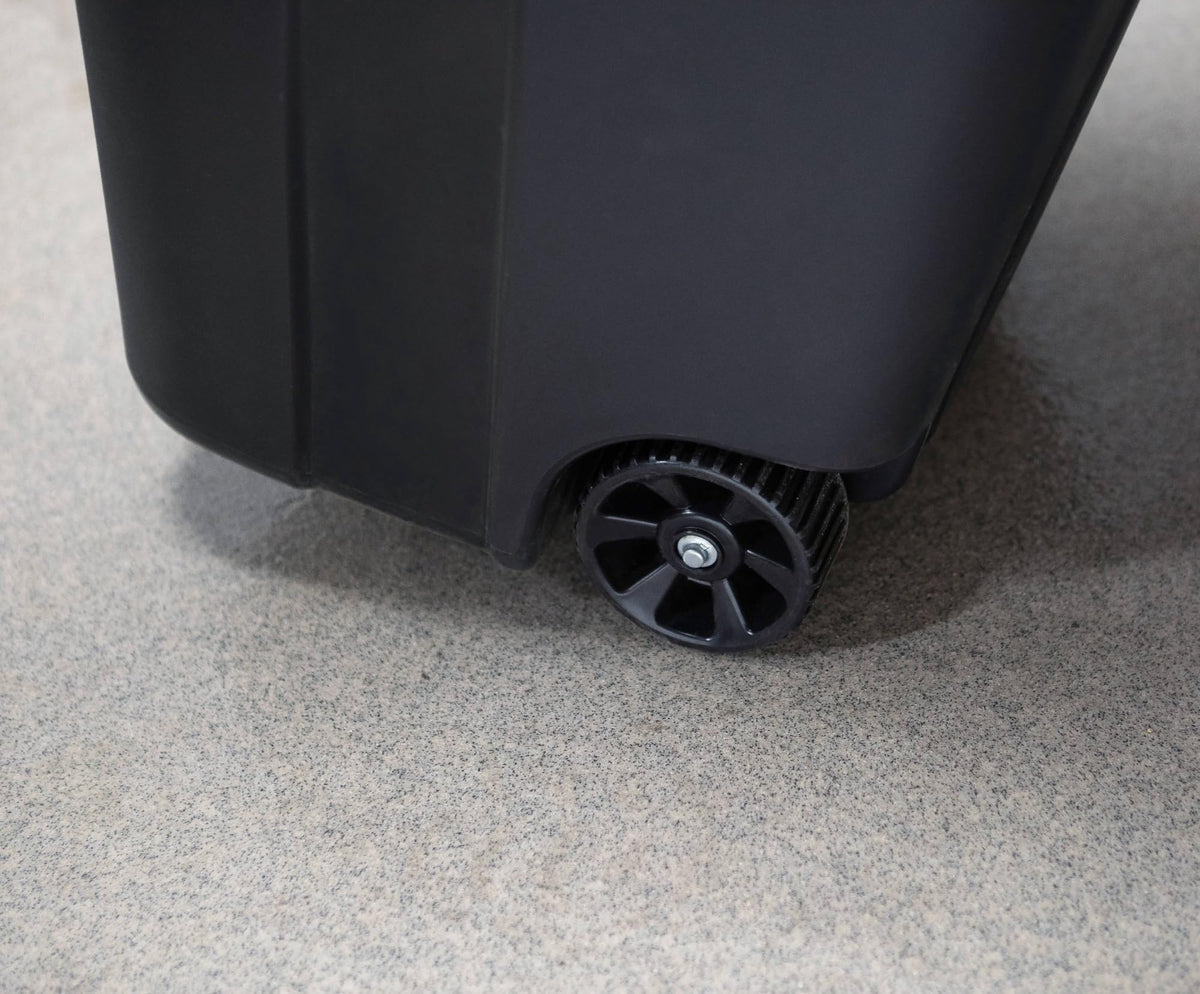32 Gallon Black Plastic Garbage Can with Attached Lid A452288