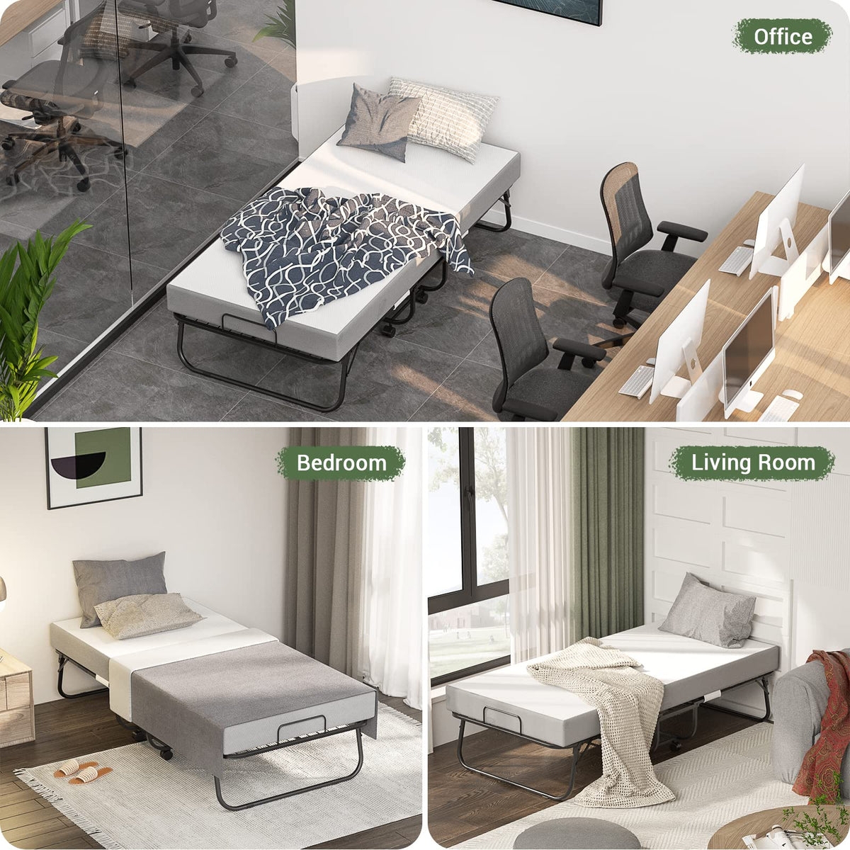 75" x 31" Folding Bed with Memory Foam Mattress C3048
