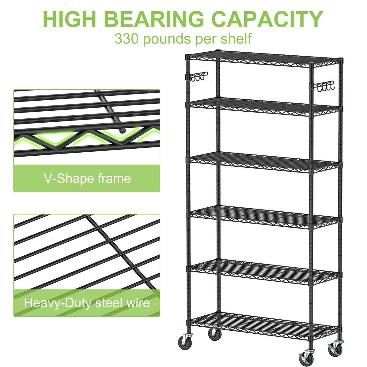 6 Tier Wire Metal Shelving Rack with Wheels F61855