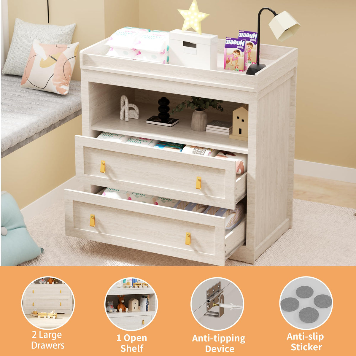 Beige Baby Dresser with Changing Table Top K853031