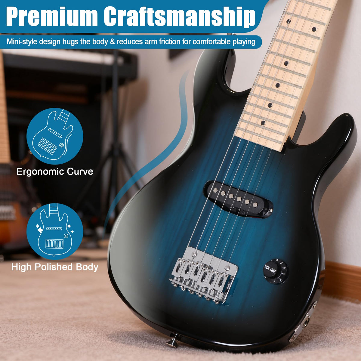 30" Blue Electric Guitar Beginner Kit with Amp and Bag U50053