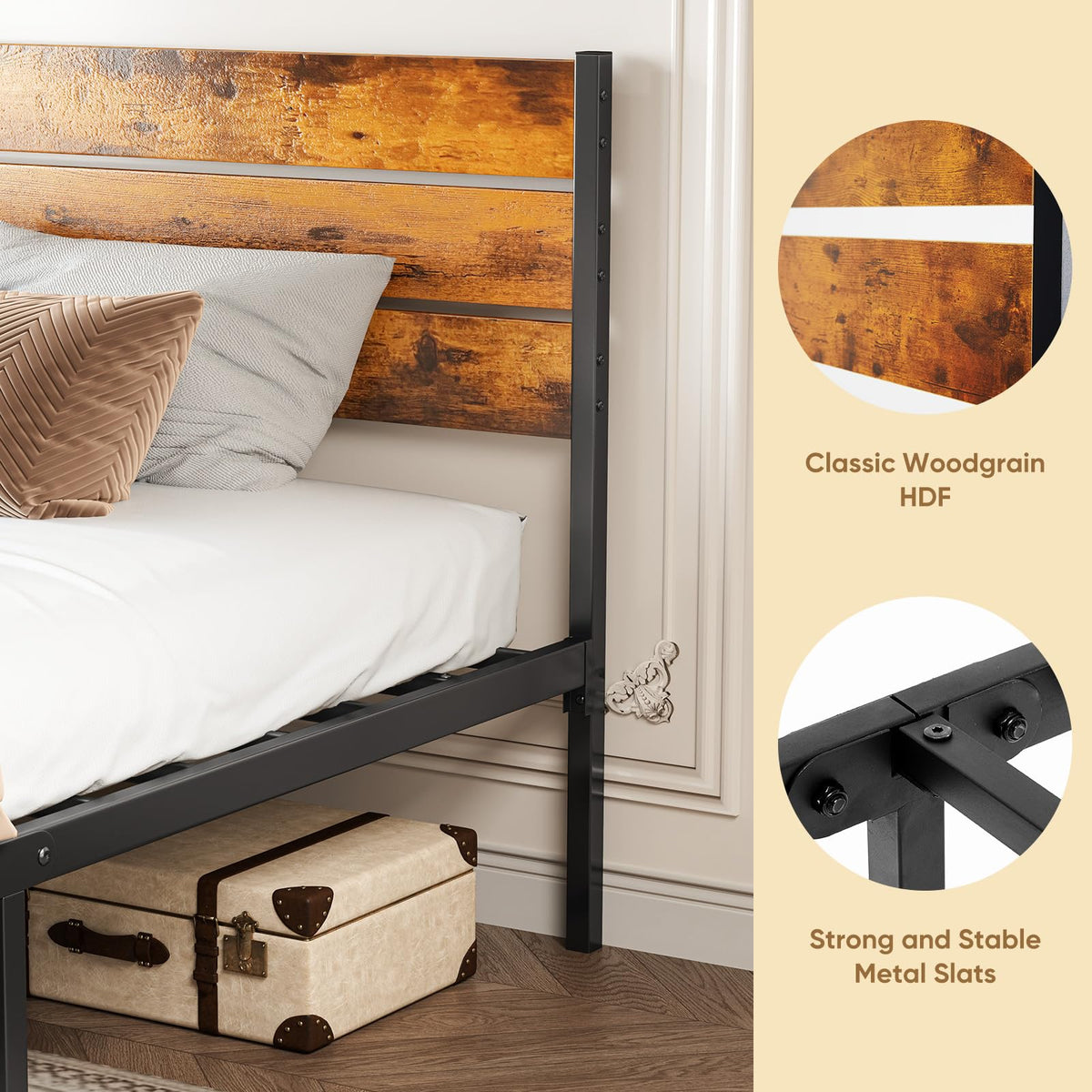 Twin Platform Bed Frame with Wooden Headboard and Footboard K68995