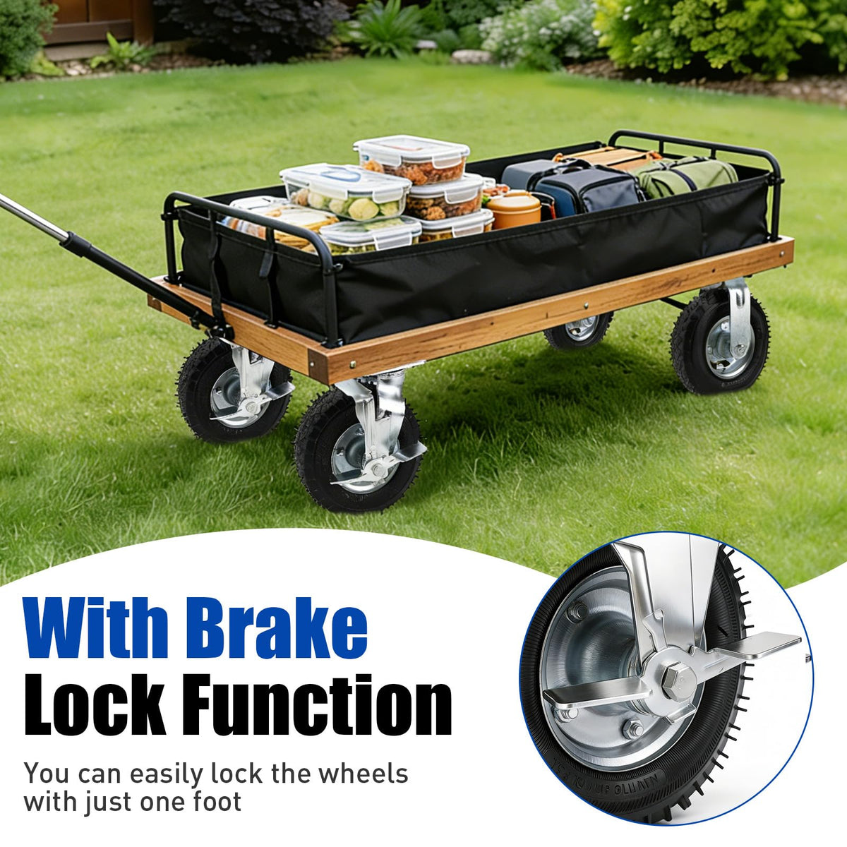8 Inch Heavy Duty Pneumatic Caster Wheels with Brake, 1000 lbs Capacity, Set of 4 Q773320