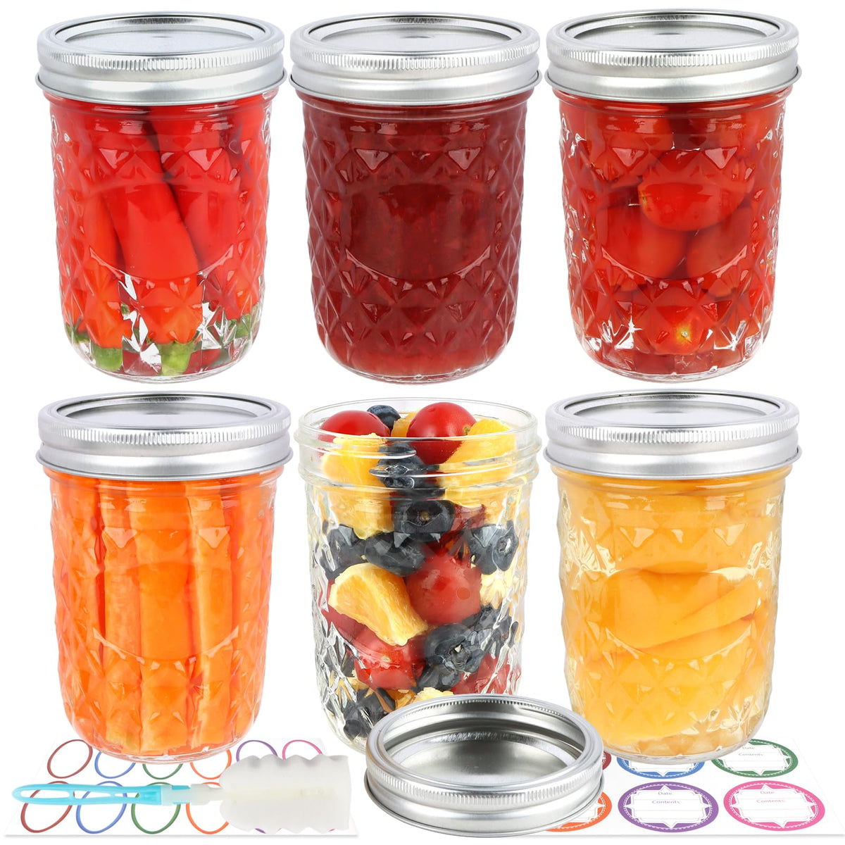16oz Wide Mouth Mason Jars with Lids 6 Pack R28064
