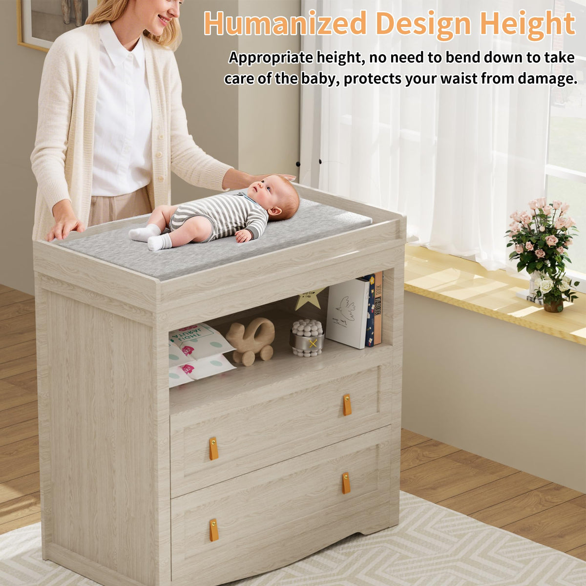 Beige Baby Dresser with Changing Table Top K853031