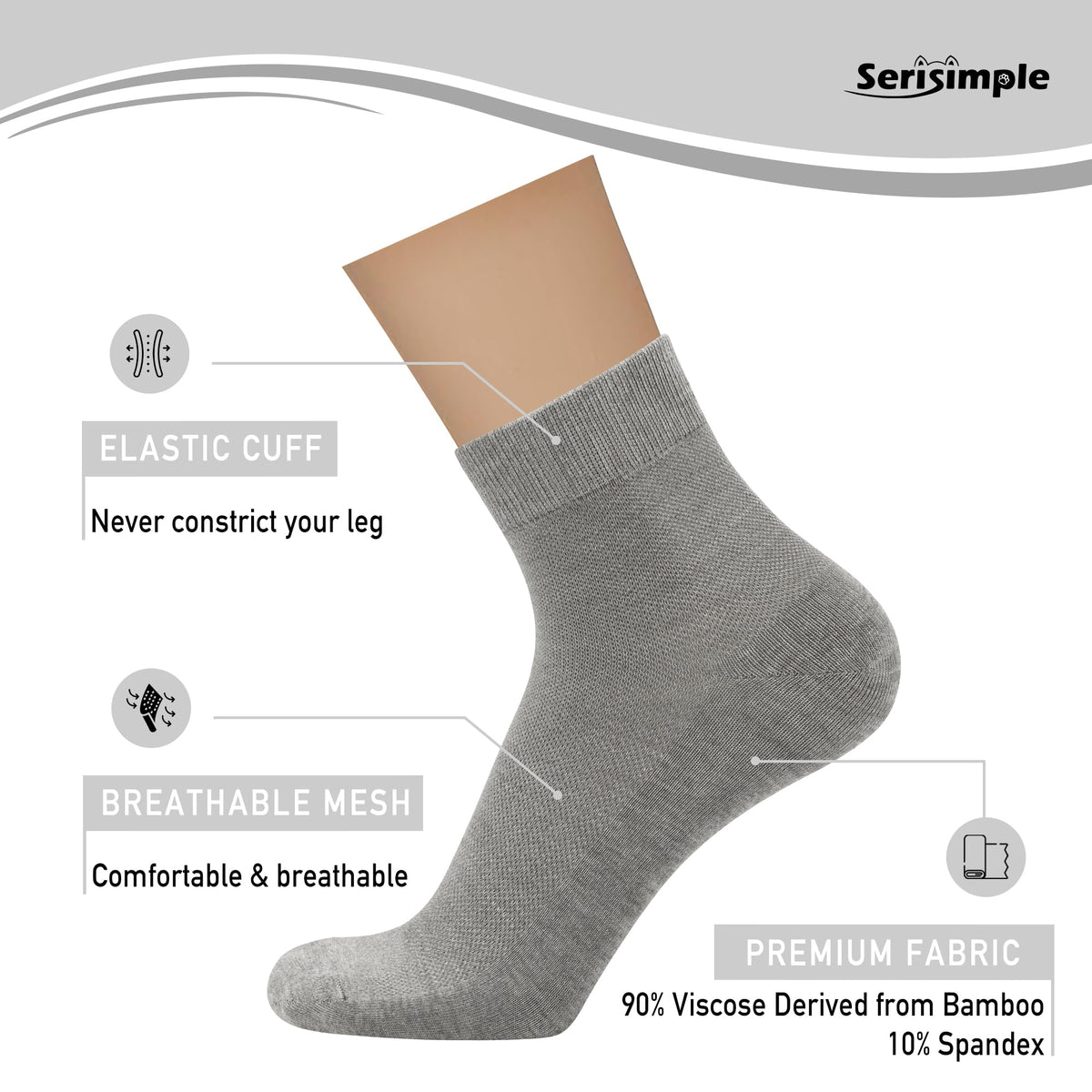 Mens Rayon Bamboo Mesh Breathable Ankle Socks 5 Pairs C5616